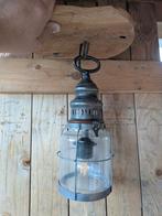 Industriële hanglamp met plafondplaat van hout, Huis en Inrichting, Lampen | Hanglampen, Ophalen of Verzenden, Zo goed als nieuw