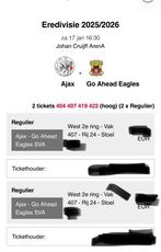 Ajax go ahead 2 kaarten topplekken naast elkaar, Tickets en Kaartjes, Twee personen