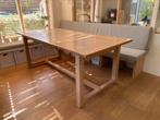 Massief eiken eettafel uitschuifbaar, Ophalen, Eikenhout, 200 cm of meer, 50 tot 100 cm