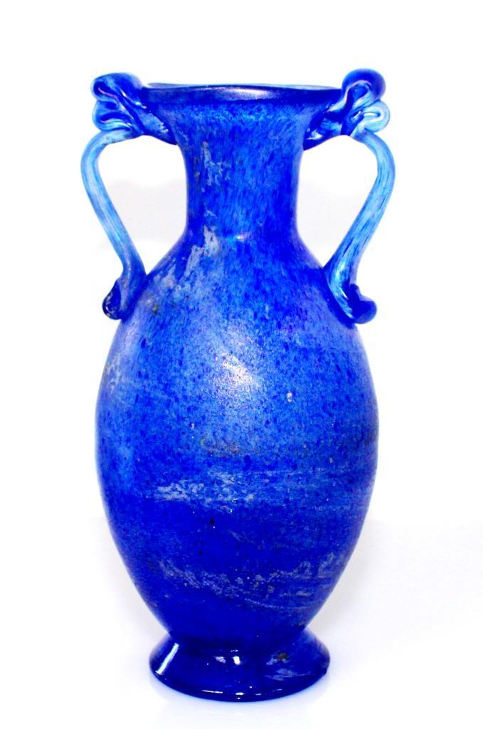 Schitterende Blauw Paars Glazen Amfora Vaas Romeins Model, Antiek en Kunst, Antiek | Glas en Kristal, Verzenden