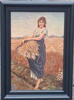 Boerin met sikkel.  Sign.  Olie/paneel.  40/55 cm., Antiek en Kunst, Kunst | Schilderijen | Klassiek, Ophalen