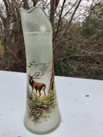 Jacht jagers glazen vaas met wild afbeelding bulderend hert 