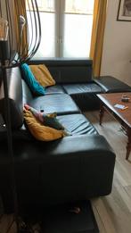 Zwarte leren hoekbank, Huis en Inrichting, Banken | Sofa's en Chaises Longues, Ophalen, Gebruikt, Vierpersoons of meer, Leer