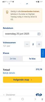 2 stuks dagkaart 1e klas, Tickets en Kaartjes, Hotelbonnen, Eén persoon, 1 overnachting