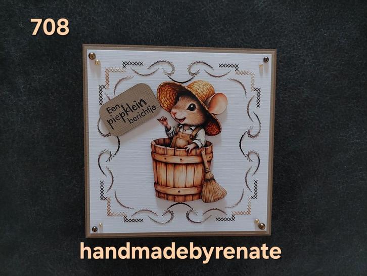 Nr. 708 Handgemaakte geborduurde wenskaart Een piepklein.., Hobby en Vrije tijd, Kaarten | Zelfgemaakt, Nieuw, Overige thema's