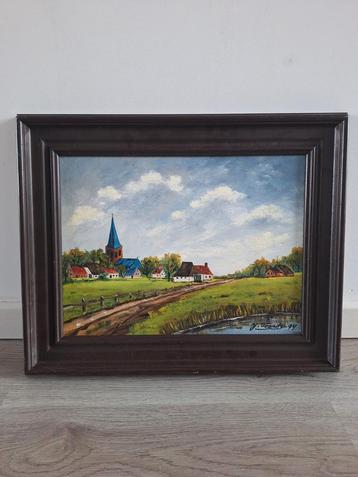 Schilderij: Dorpsgezicht met Kerk, J. Veenstra '94 beschikbaar voor biedingen