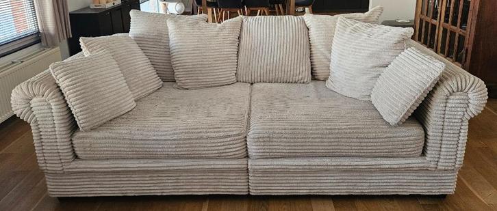 Comfortabele ribbel bank met lounge stoel, Huis en Inrichting, Banken | Bankstellen, Gebruikt, Rechte bank, Tweepersoons, 250 tot 300 cm