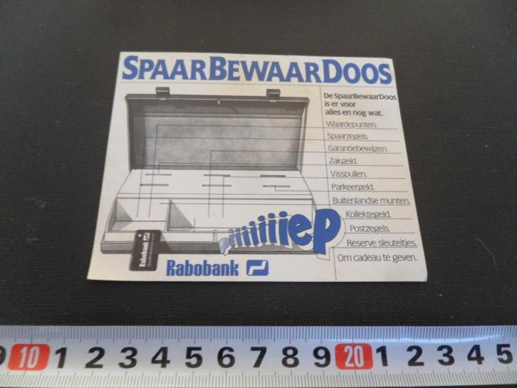 sticker RABOBANK  Spaar Bewaar Doos, Verzamelen, Stickers, Zo goed als nieuw, Bedrijf of Vereniging, Ophalen