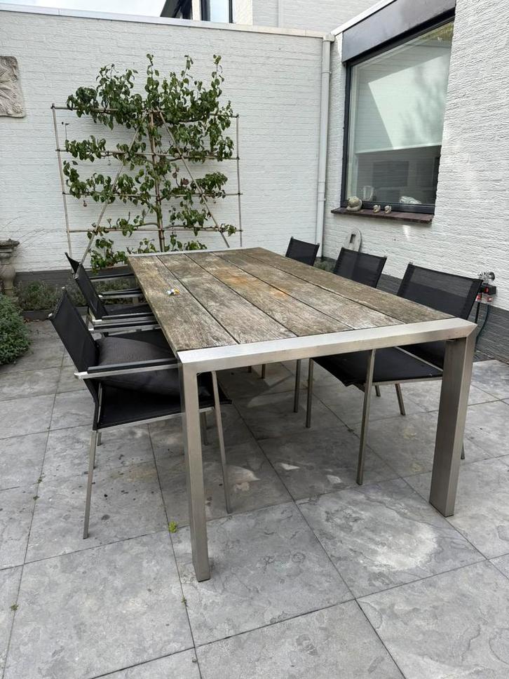 Tuinset Fiore – RVS tafel met 6 stoelen | 4 okt ophalen!, Tuin en Terras, Tuinsets en Loungesets, Gebruikt, Tuinset, Rvs, 6 zitplaatsen