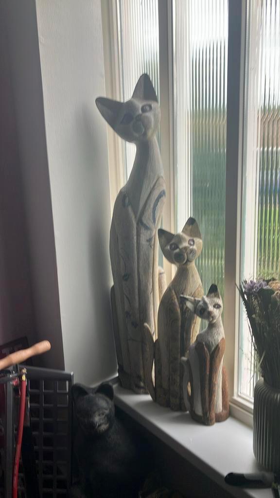 3 Houten katten, Antiek en Kunst, Kunst | Beelden en Houtsnijwerken, Ophalen