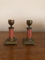 Sierlijke antieke kandelaars (1900) rood marmer/onyx&messing, Antiek en Kunst, Ophalen, Koper of Brons