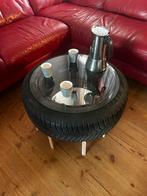 Unieke Tafel van Autoband met Glasplaat, Huis en Inrichting, Ophalen, Rond, Nieuw, 50 tot 100 cm