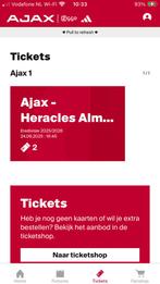 2 kaarten Ajax - Heracles direct naast elkaar mooie plek!!, Twee personen, Augustus