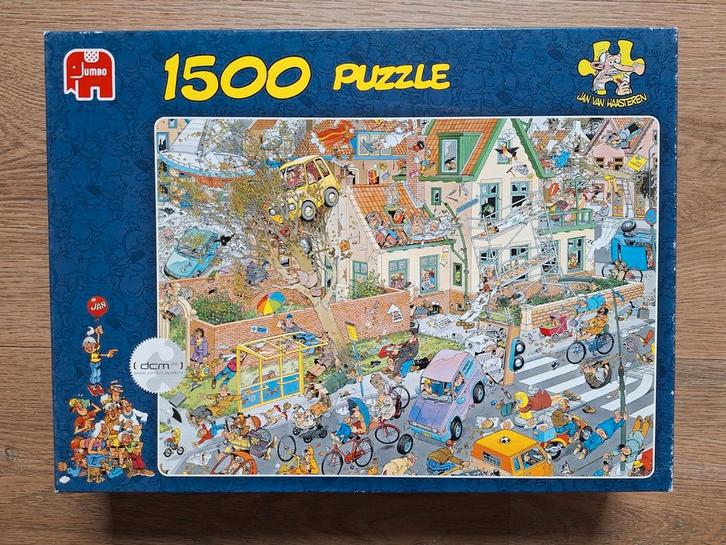 🍁 Jan van Haasteren - De Storm - 1500 🧩🧩, Hobby en Vrije tijd, Denksport en Puzzels, Zo goed als nieuw, 500 t/m 1500 stukjes