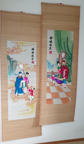 2 x traditionele Chinese kunst op bamboe rol guo hua beschikbaar voor biedingen