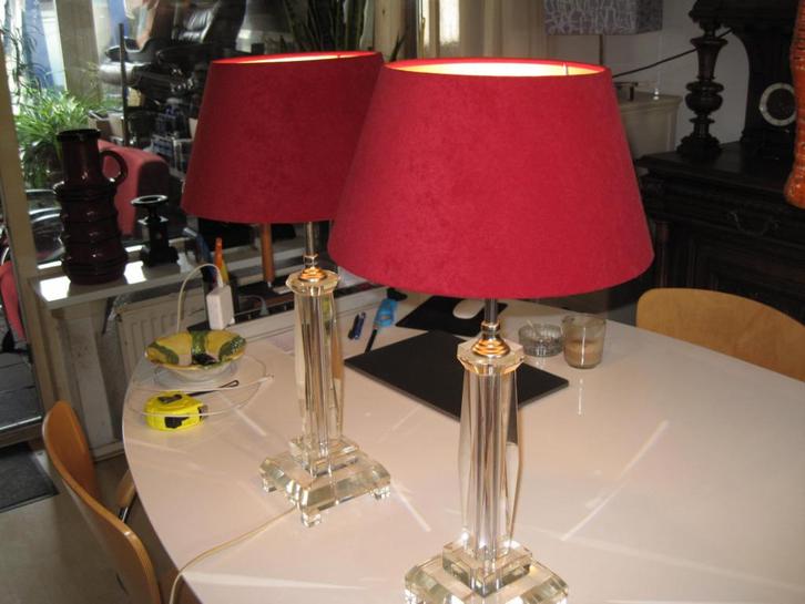 Vintage / 2 x Tafellamp 80er jaren / Retro, Huis en Inrichting, Lampen | Tafellampen, Gebruikt, Minder dan 50 cm, Glas, Metaal