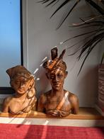 Twee Houten Beelden uit Bali – Man & Vrouw – Handgesneden, Ophalen of Verzenden