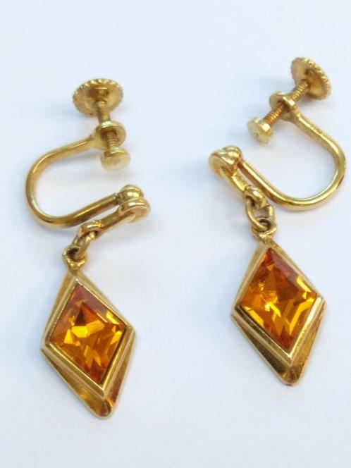 Am. Doublee OORBELLEN 2,5 cm lang bezet met faux-Citrien, Sieraden, Tassen en Uiterlijk, Antieke sieraden, Oorbellen, Overige materialen