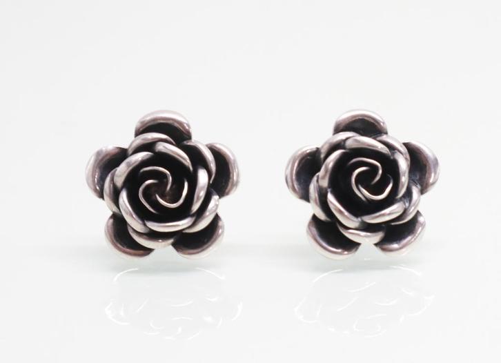 Zilveren oorbellen grote rozen Theodor Klotz (Teka), Sieraden, Tassen en Uiterlijk, Antieke sieraden, Oorbellen, Zilver, Ophalen of Verzenden