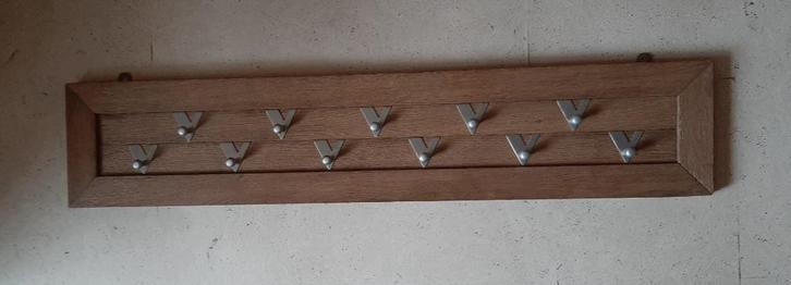 Handmade Gebakken Eiken Kapstok met 11 stuks RVS haken, Antiek en Kunst, Antiek | Meubels | Kasten, Ophalen
