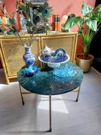 Groen Marmeren Tafel Gouden Onderstel, Huis en Inrichting, Tafels | Bijzettafels, Ophalen, Minder dan 45 cm, Metaal of Aluminium