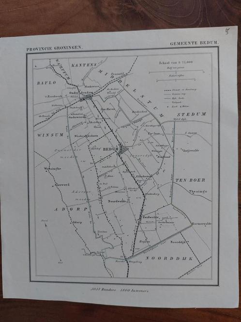 5 / Bedum Ouderendam Noordwolde Litho uit 1865 van J. Kuyper, Antiek en Kunst, Kunst | Litho's en Zeefdrukken, Ophalen of Verzenden