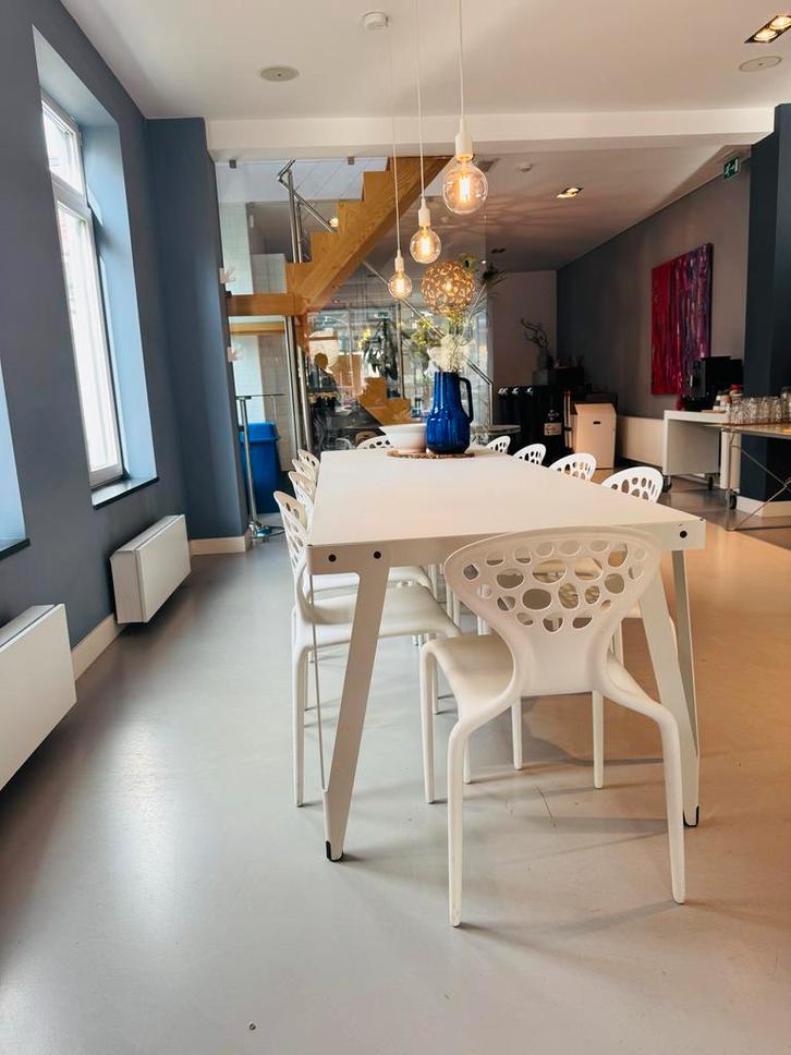 Functionals Lloyd tafel + 10 Moroso stoelen, Huis en Inrichting, Tafels | Eettafels, Gebruikt, 100 tot 150 cm, 200 cm of meer