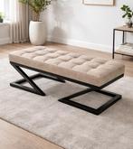 Mooie gestoffeerde poef grijs, Zo goed als nieuw, Stof, Rechthoekig, 50 tot 75 cm