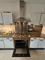 Gasfornuis Indensit 90 cm. Afzuigkap en achterwand RVS, Ophalen, 60 cm of meer, Zo goed als nieuw, Gas