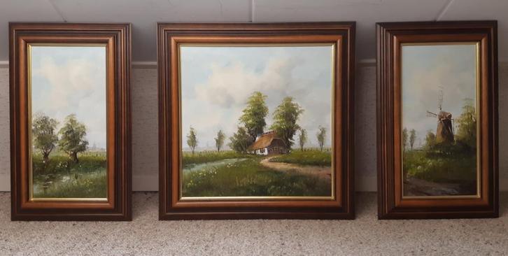 ✅️️️ - Werkelijk prachtig DRIELUIK - 3 delig SCHILDERIJ, Antiek en Kunst, Kunst | Schilderijen | Klassiek, Ophalen