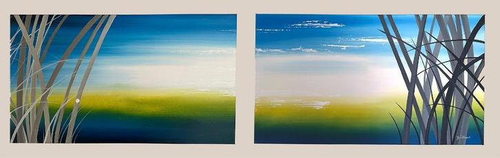 Schilderijenset (2-luik) van René Büttner, Antiek en Kunst, Kunst | Schilderijen | Abstract, Ophalen of Verzenden