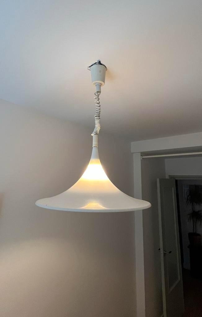 Vintage Witte Hanglamp, Huis en Inrichting, Lampen | Hanglampen, Zo goed als nieuw, Minder dan 50 cm, Kunststof, Ophalen of Verzenden