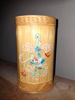 Vintage Bamboe Theebus/Borstelpot met Chinees Design, Gebruikt, Ophalen of Verzenden, Bruin, Hout