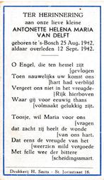 Delft Antonette 1942 Den Bosch 1942 Den Bosch, Ophalen of Verzenden, Bidprentje