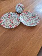 gebloemde suikerpot en 2 ontbijtbordjes porselein, Ophalen, Zo goed als nieuw