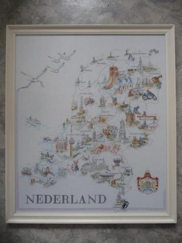 Borduurwerk "Nederland"(steden" in lijst met glas. beschikbaar voor biedingen
