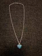 925 zilveren ketting met larimar hanger in hartjes vorm, Ophalen of Verzenden, Zo goed als nieuw, Blauw, Zilver