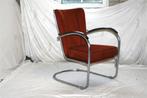 Oude Jaren '50 Gispen 412 Mat Chroom Fauteuil Terra Corduroy, Ophalen, Minder dan 75 cm, Zo goed als nieuw, Metaal