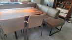 Eetkamerbank, 3 stoelen plus massief walnoteneettafel, Huis en Inrichting, Ophalen of Verzenden, Zo goed als nieuw, Leer, Eén