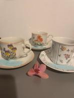 Kop en schotel - 3 sets mooi gebloemd p-set €7,50, Huis en Inrichting, Keuken | Servies, Ophalen of Verzenden, Overige stijlen