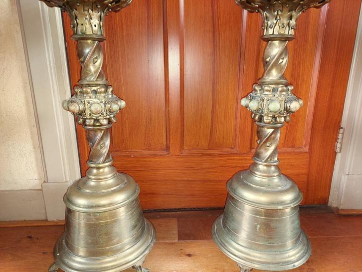 Antieke bronzen kandelaars / 69 centimeter / Zeer zeldzaam, Antiek en Kunst, Antiek | Kandelaars, Koper of Brons, Ophalen of Verzenden