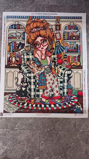 Voltooide diamond painting crazy cat lady van Hannah Lynn beschikbaar voor biedingen