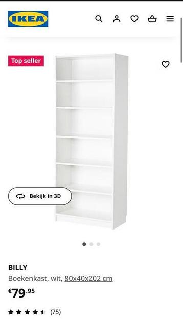 NOG 1 OVER - IKEA billy boekenkast 80x40x202 wit