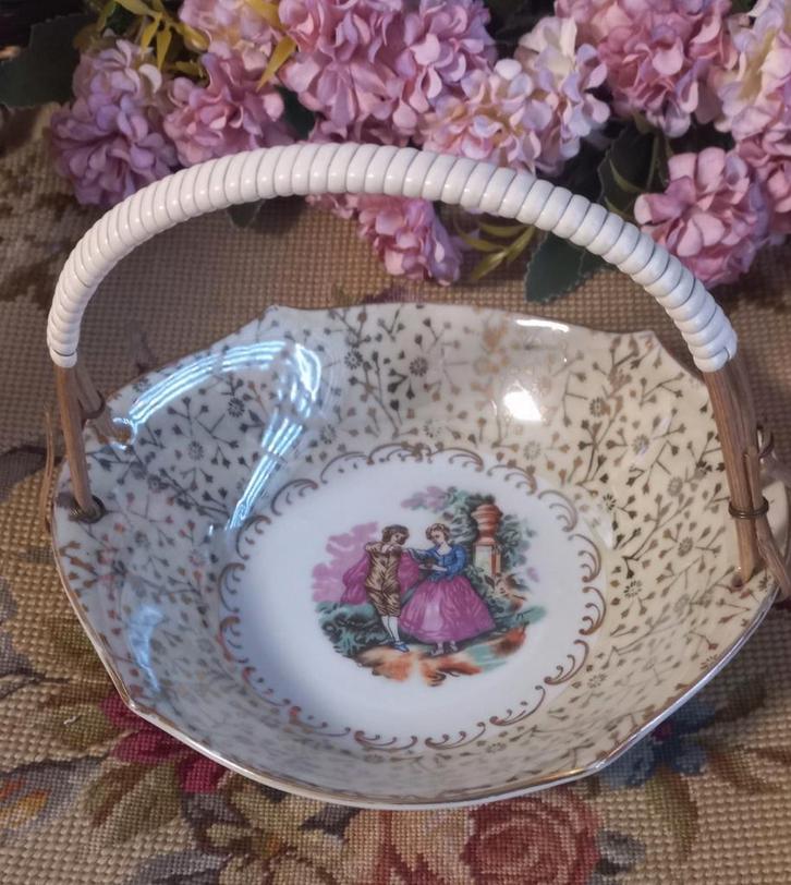 Leuk brocant schaaltje, barok afbeelding, crème parelmoer, Antiek en Kunst, Curiosa en Brocante, Ophalen of Verzenden