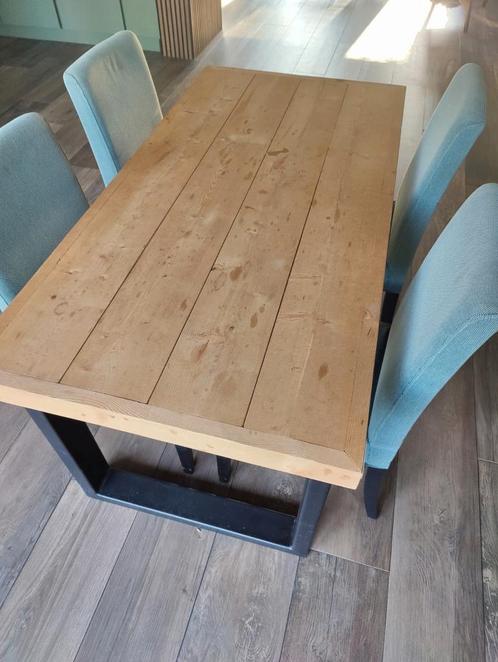 Koopje Eettafelset staal met steigerhout, Huis en Inrichting, Complete eetkamers, Gebruikt, Ophalen of Verzenden