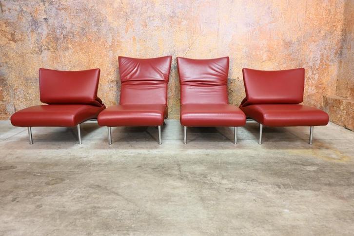 ZGAN! 4 rode leren Bonaldo Berlin design fauteuils/chaises, Huis en Inrichting, Banken | Sofa's en Chaises Longues, Zo goed als nieuw