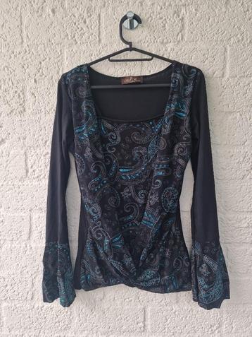 Zwarte Top met Lange Mouwen en Blauwe Glitters xs beschikbaar voor biedingen