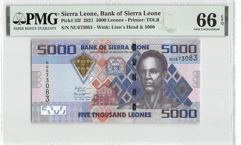Sierra Leone 5000 Leones 2021 Unc PMG 66 EPQ, Postzegels en Munten, Bankbiljetten | Amerika, Los biljet, Midden-Amerika, Ophalen of Verzenden