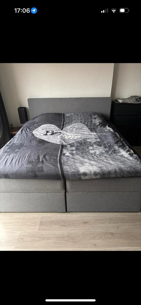 Boxspring 180x200 met opbergruimte, Huis en Inrichting, Slaapkamer | Bedden, Gebruikt, Tweepersoons, 180 cm, 200 cm, Stof, Grijs