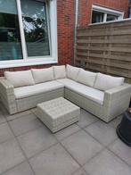 Tuinset loungeset hoekbank en tafeltje/hocker, Ophalen, 5 zitplaatsen, Gebruikt, Bank